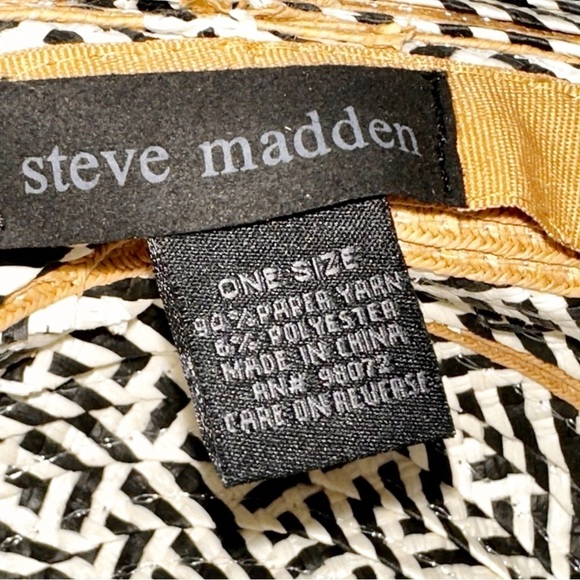 Steve Madden Sun Floppy Hat White Black Paper Straw Khaki One Size Wide brim - Picture 5 of 8